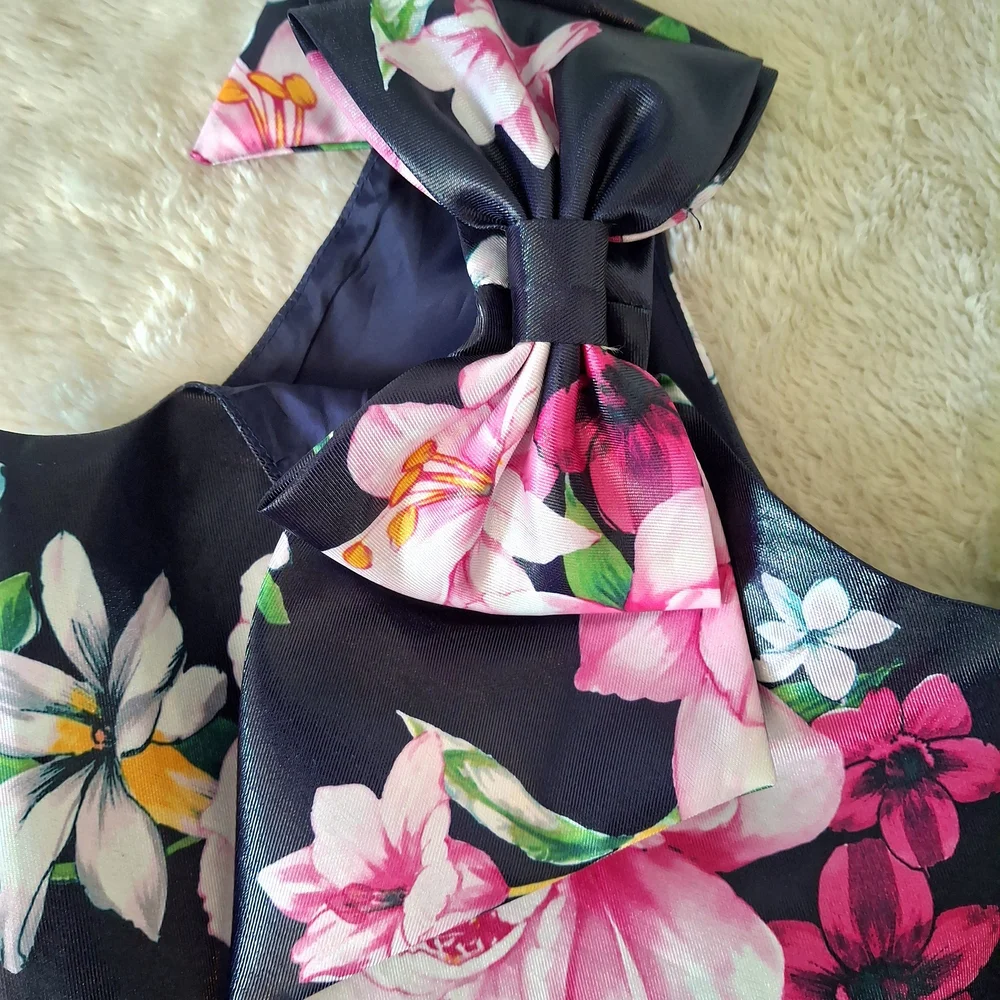 Floral High-Low Party Dress for Girls - Black & Pink - Picture 5 of 8